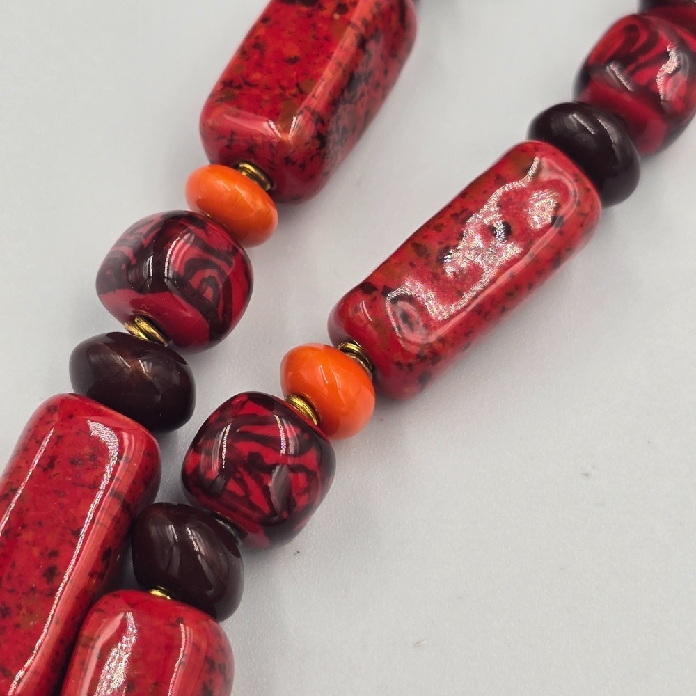 Vintage Blood Orange Red Glass Peking Trade Bead Necklace - Picture 8 of 8